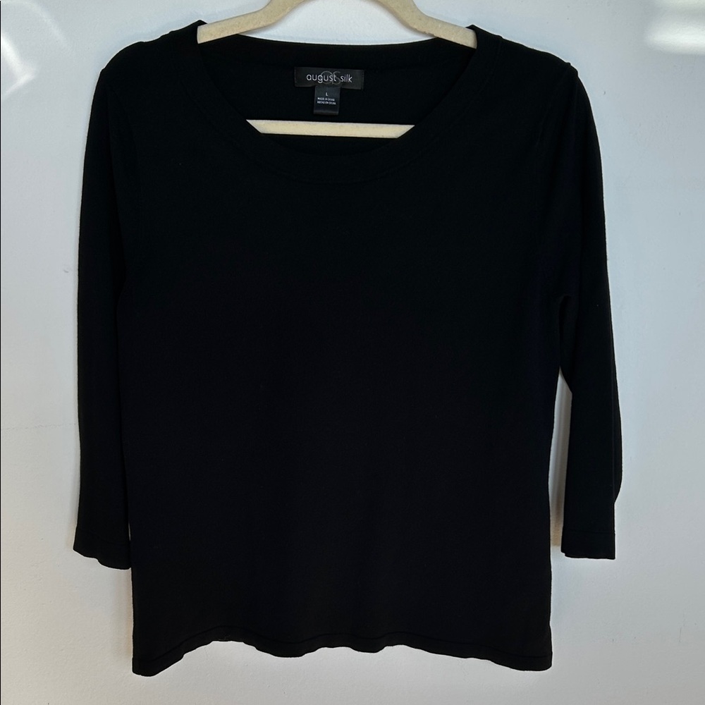August Silk Black 3/4 Sleeves Fine Knit Sweater Viscose/Silk Blend Size L